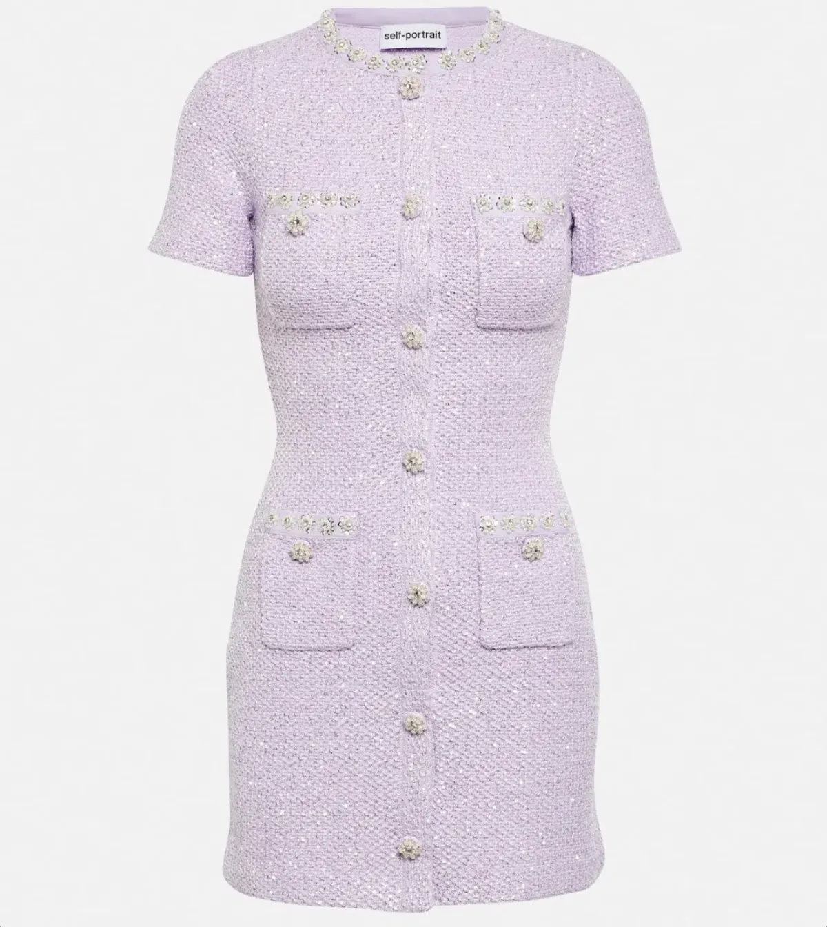 SELF PORTRAIT EMBELLISHED TWEED MINI DRESS LILAC SIZE AU 8 - Image 3