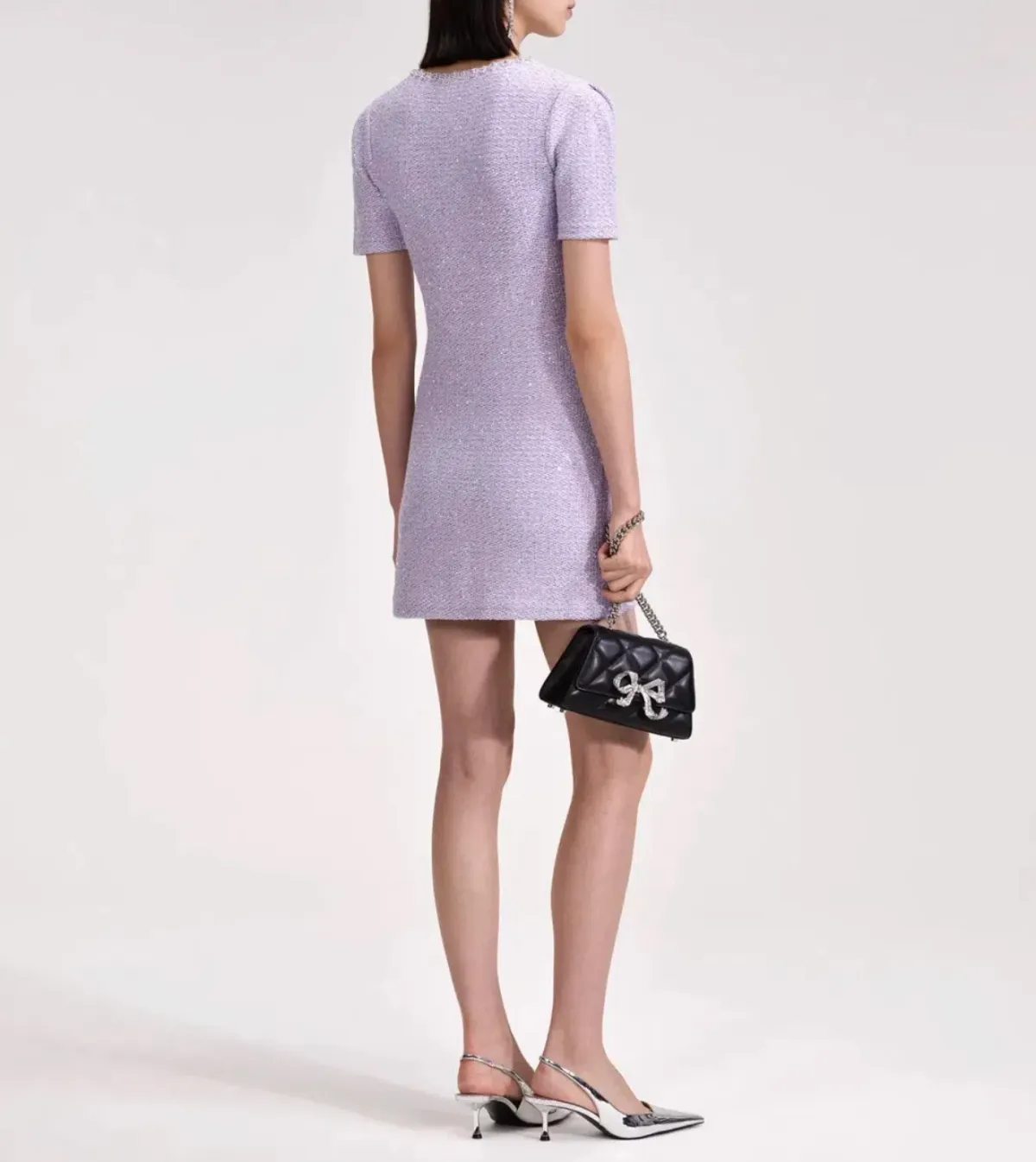 SELF PORTRAIT EMBELLISHED TWEED MINI DRESS LILAC SIZE AU 8 - Image 2