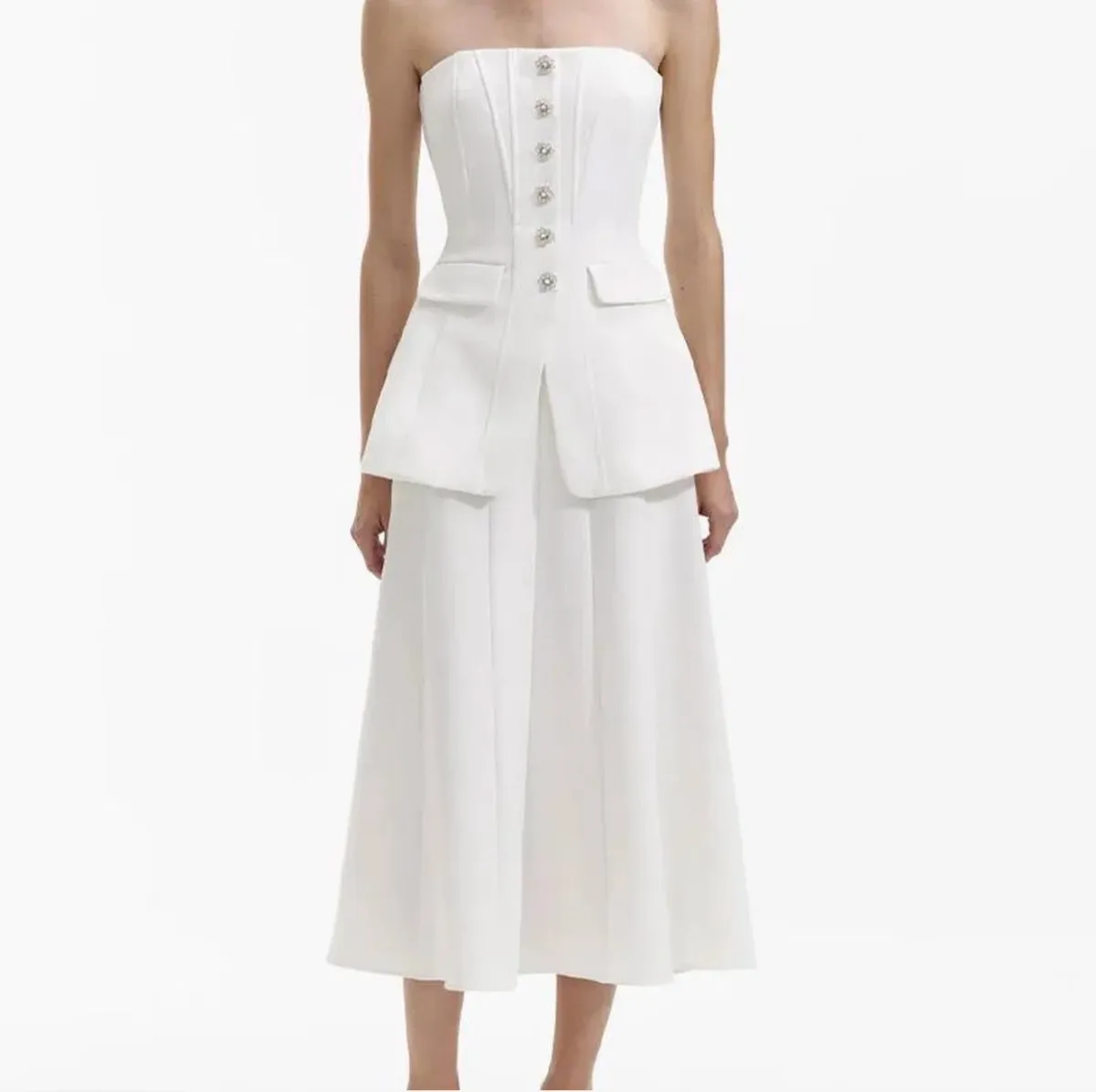 Self Portrait White Bandeau Crepe Midi Dress Size 10 - Image 1
