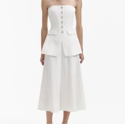 Self Portrait White Bandeau Crepe Midi Dress Size 10 for rent on The Volte - image 1
