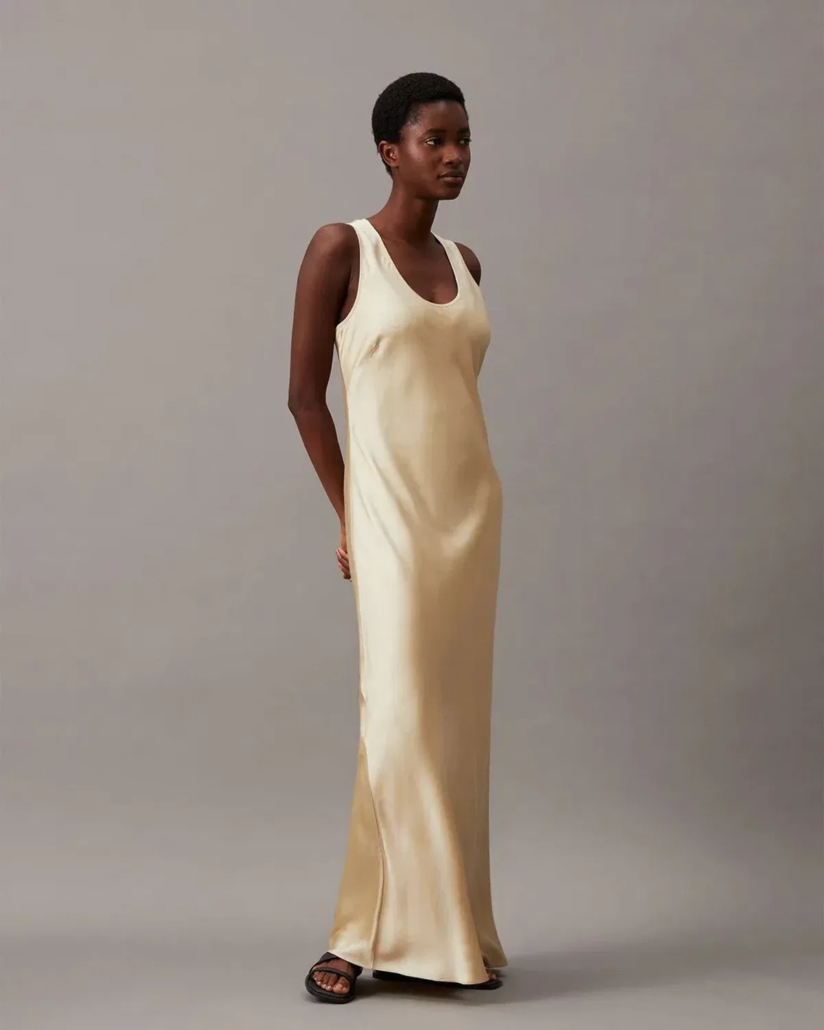 Minimalist Satin Evening Gown | Calvin Klein | Black Tie & Wedding Guest Dress Hire Brisbane - Image 1
