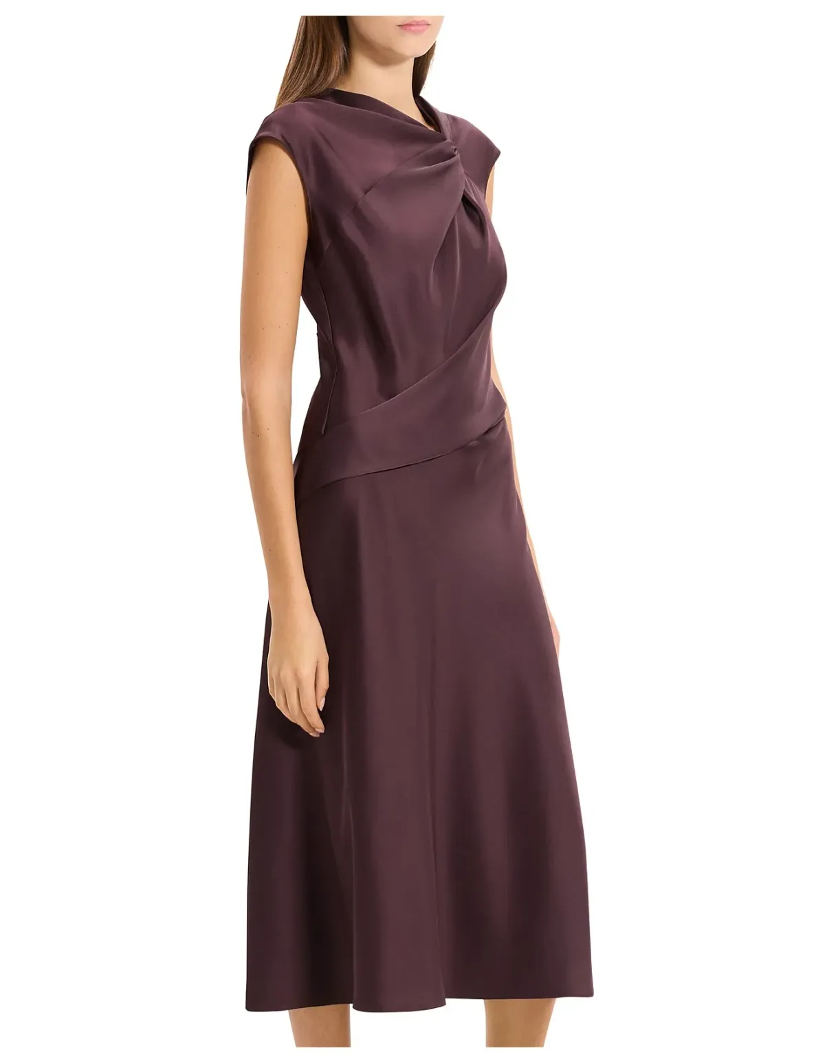 Theory Twist Bodice Satin Dress Size 12 Deep Plum - Image 2