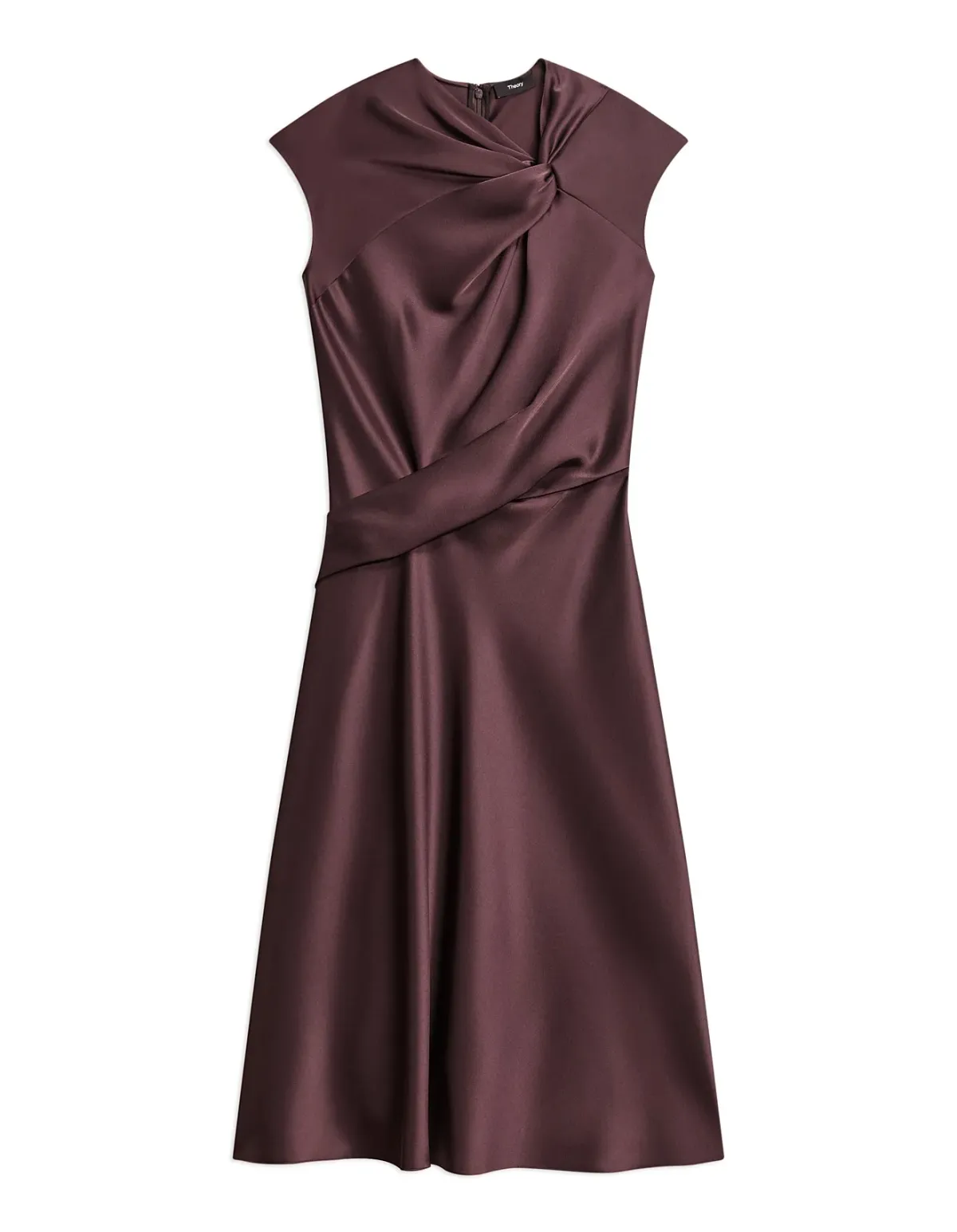 Theory Twist Bodice Satin Dress Size 12 Deep Plum - Image 5
