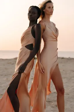 Shona Joy LA LUNE ASYMMETRICAL GATHERED MAXI DRESS - DESERT ROSE AU 6 for rent on The Volte - image 4