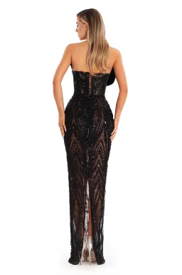 Albina Dyla Black Eclipse Siren Beaded Mermaid Gown – Strapless Velvet Formal Dress Size 10 for rent on The Volte - image 2