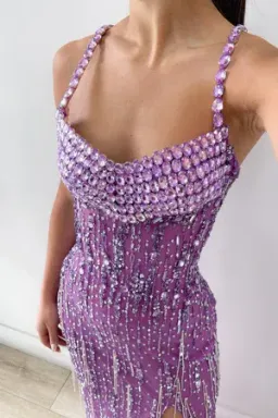 Albina Dyla Liberty Embellished Lilac Beaded Gown – Formal Maxi Dress Size 6 for rent on The Volte - image 3