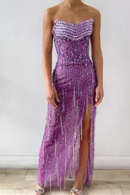 Albina Dyla Liberty Embellished Lilac Beaded Gown – Formal Maxi Dress Size 6 for rent on The Volte - image 5