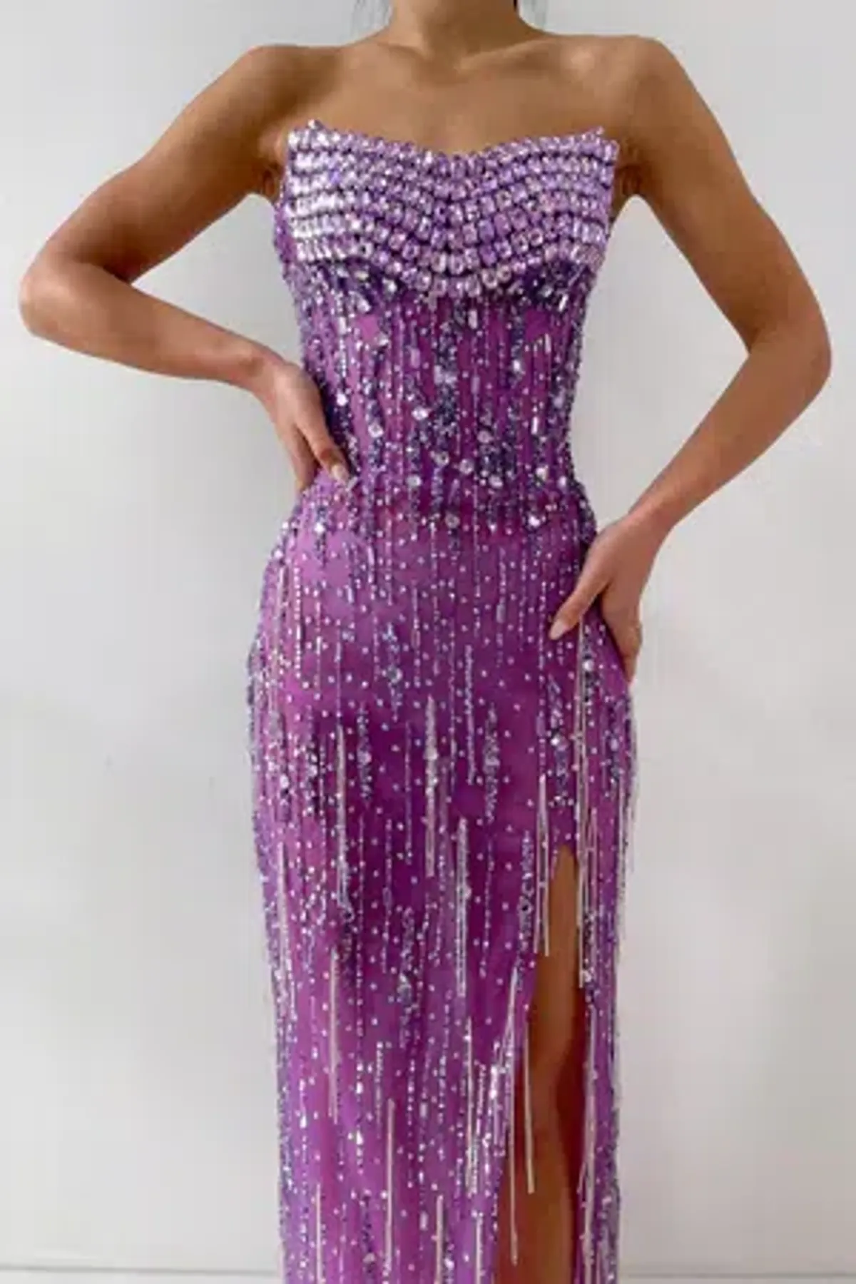 Albina Dyla Liberty Embellished Lilac Beaded Gown – Formal Maxi Dress Size 6 - Image 6