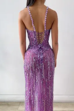Albina Dyla Liberty Embellished Lilac Beaded Gown – Formal Maxi Dress Size 6 for rent on The Volte - image 2
