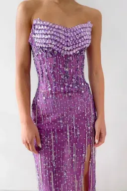 Albina Dyla Liberty Embellished Lilac Beaded Gown – Formal Maxi Dress Size 6 for rent on The Volte - image 7