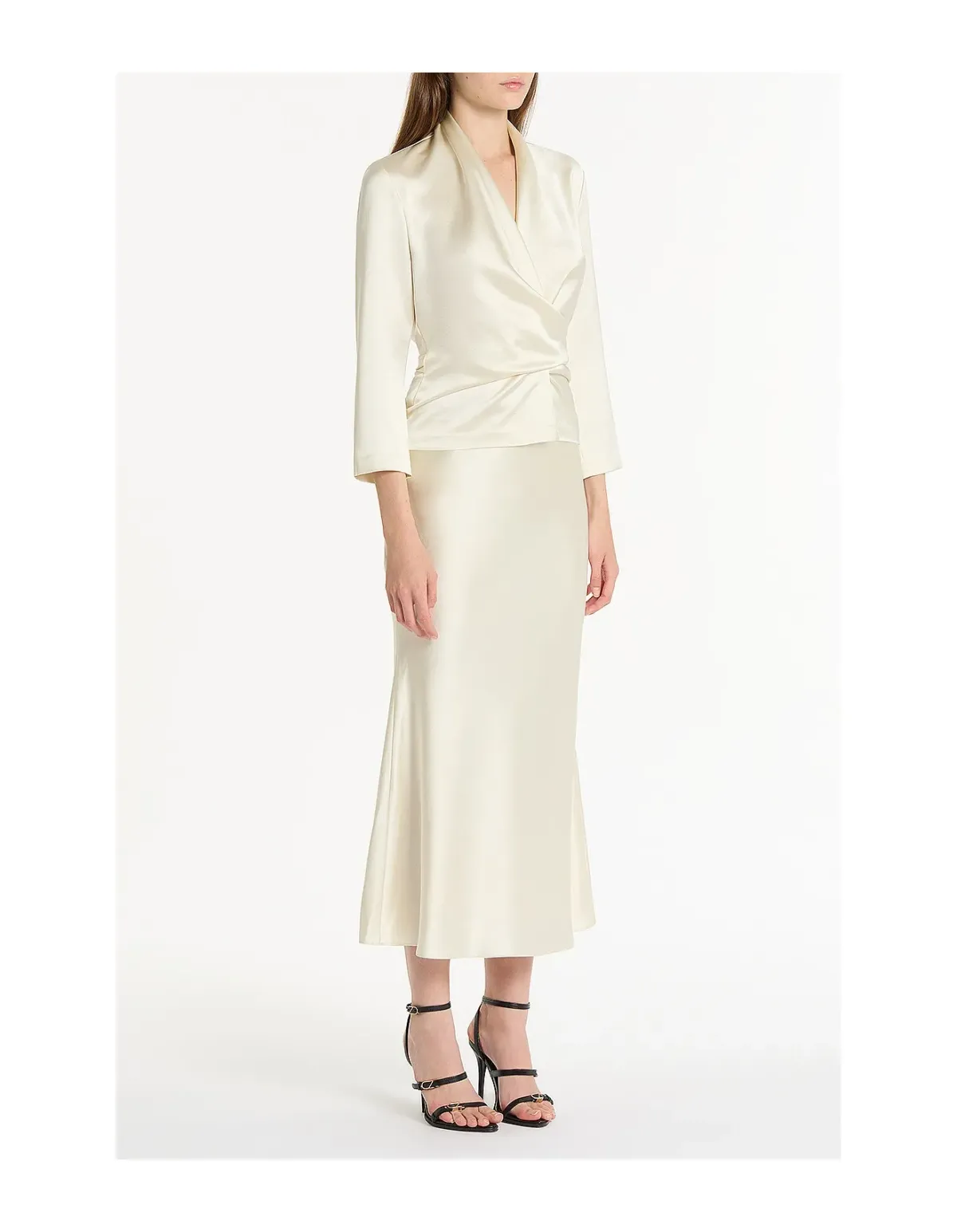 Carla Zampatti Ivory Satin Three Quarter Sleeve Top Size 12 - Image 3