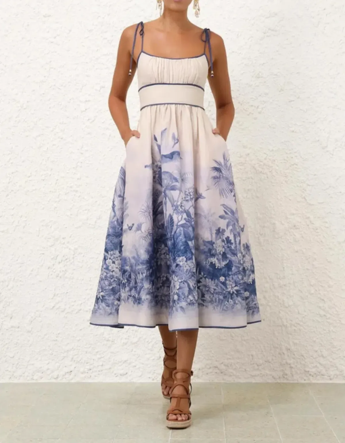 Zimmermann Wylie Picnic Midi Dress in Blue Floral Size 3 AU 14 - Image 2