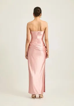 Tojha •  Mylah • Strapless draped satin midi dress • Size 10 for rent on The Volte - image 2