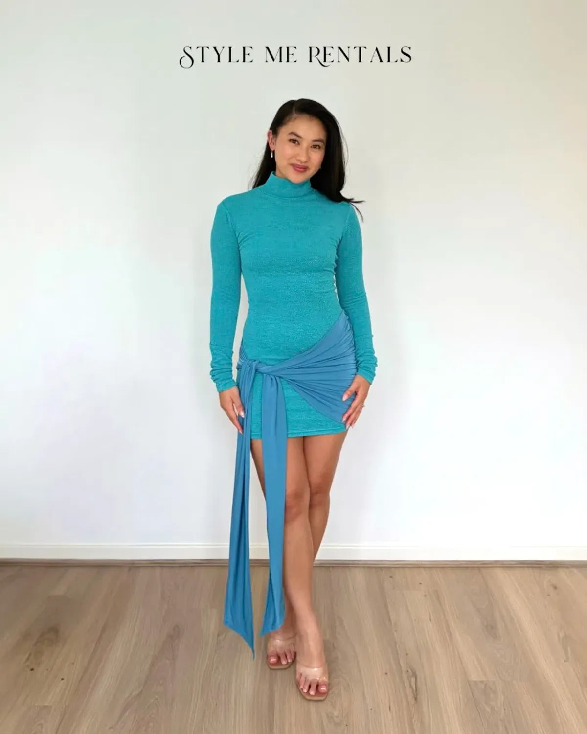 With Harper Lu Textured Wrap Mini Dress Ocean Blue Size M - Image 3