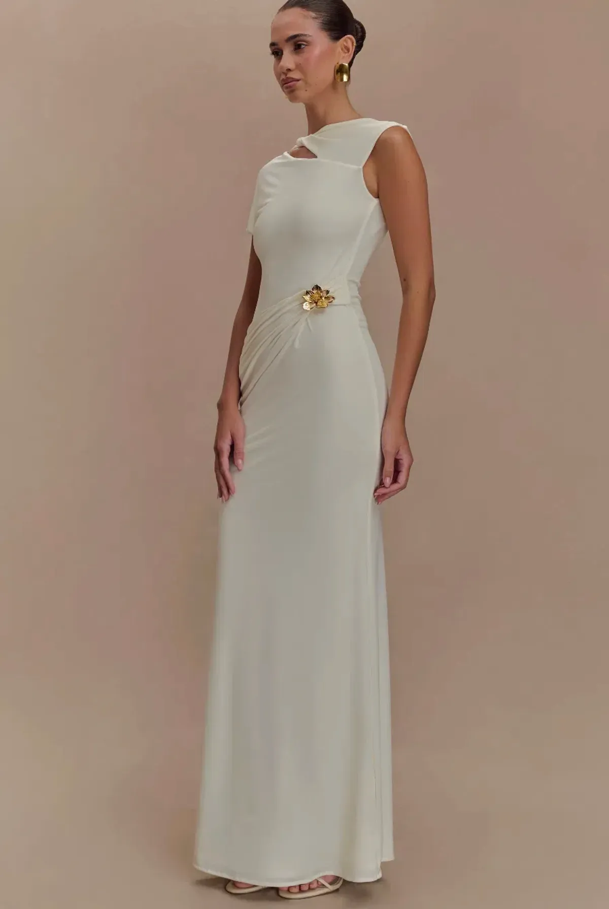 MESHKI - Kaida Slinky Maxi Dress With Hardware - Ivory - Size XS/6 AU - Image 3