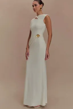 MESHKI - Kaida Slinky Maxi Dress With Hardware - Ivory - Size XS/6 AU for rent on The Volte - image 3
