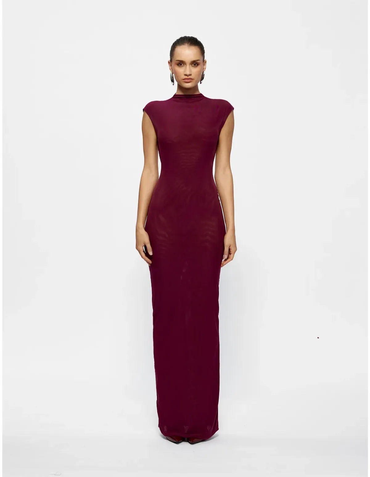 Effie Kats Caldwell Soft Mesh Cap Sleeve Maxi Dress L Burgundy - Image 1