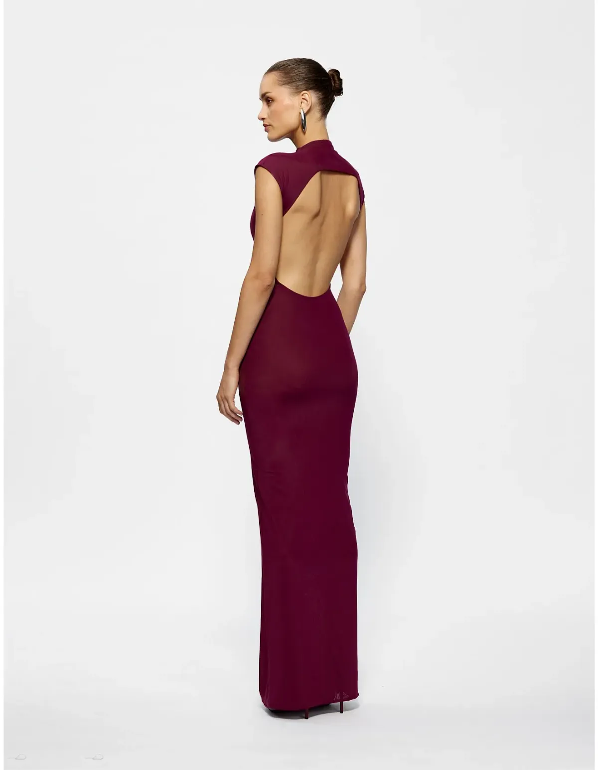 Effie Kats Caldwell Soft Mesh Cap Sleeve Maxi Dress L Burgundy - Image 3