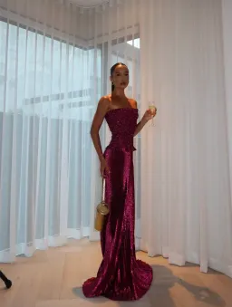 Maya Gown | Sangria Glitter - Size 8 for rent on The Volte - image 2
