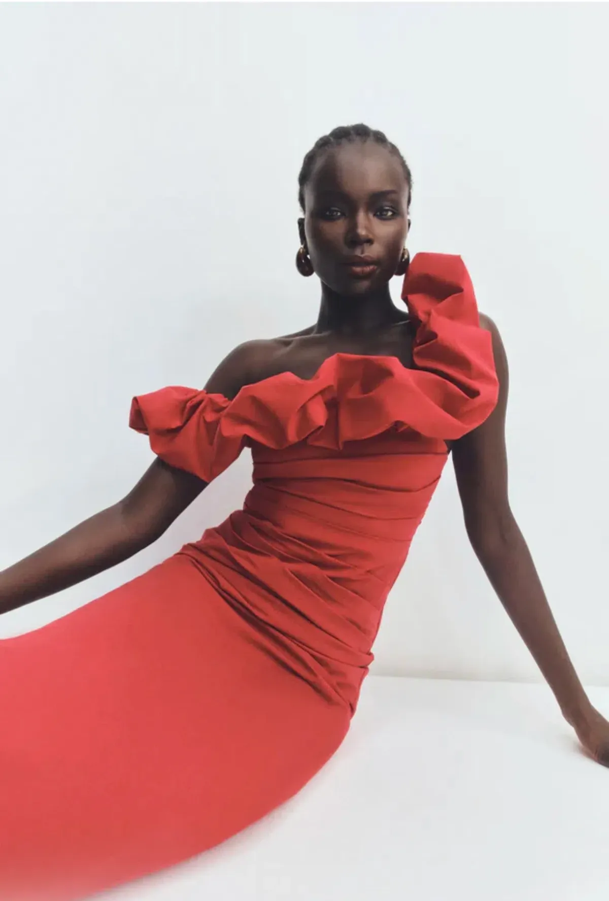 Shona Joy Campbell Ruffle Draped Maxi Dress Goji Red size 14 - Image 5