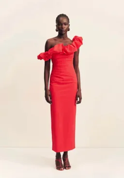 Shona Joy Campbell Ruffle Draped Maxi Dress Goji Red size 14 for rent on The Volte - image 1