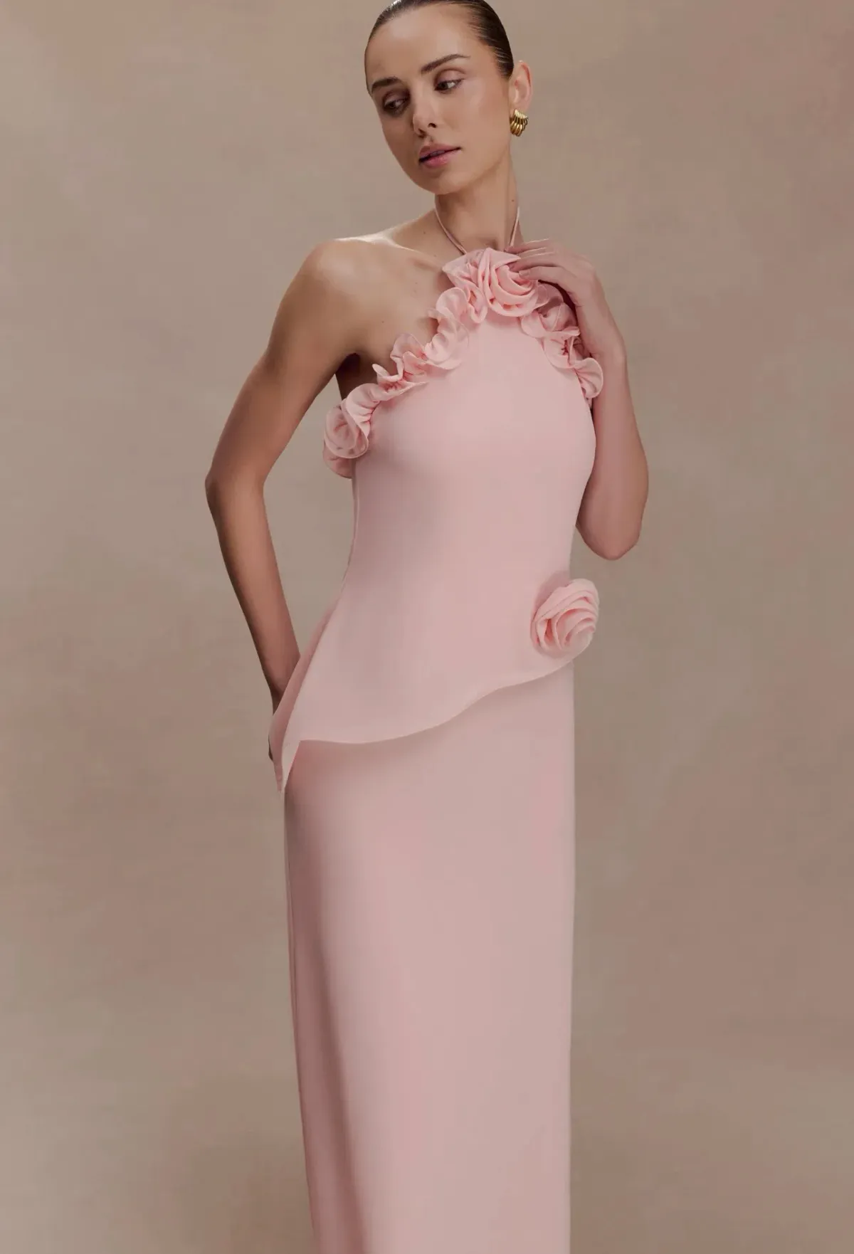 Melissa Chiffon Flower Maxi Dress - Baby Pink - Image 4