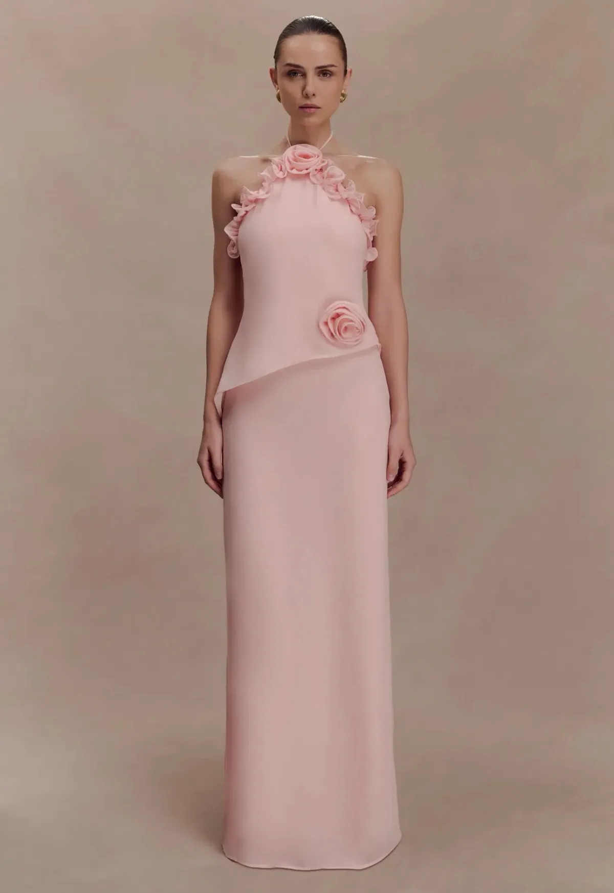 Melissa Chiffon Flower Maxi Dress - Baby Pink - Image 3