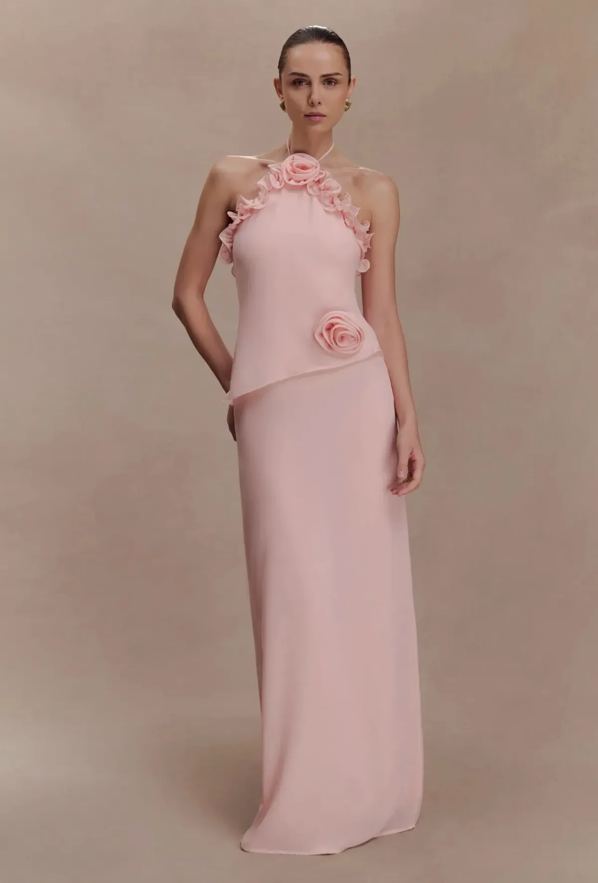 Melissa Chiffon Flower Maxi Dress - Baby Pink - Image 7