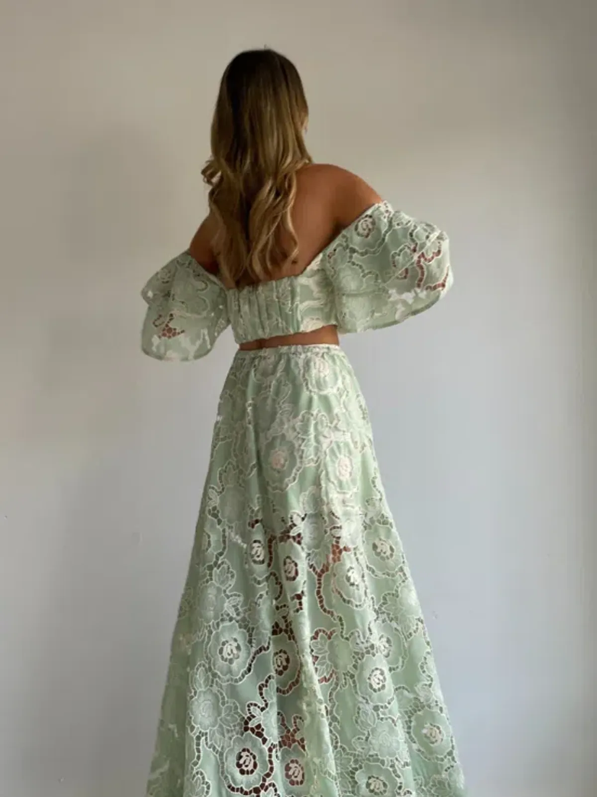 By Nicola Sibella Top & Skirt Set in Mint Lace Size AU 10 - Image 4