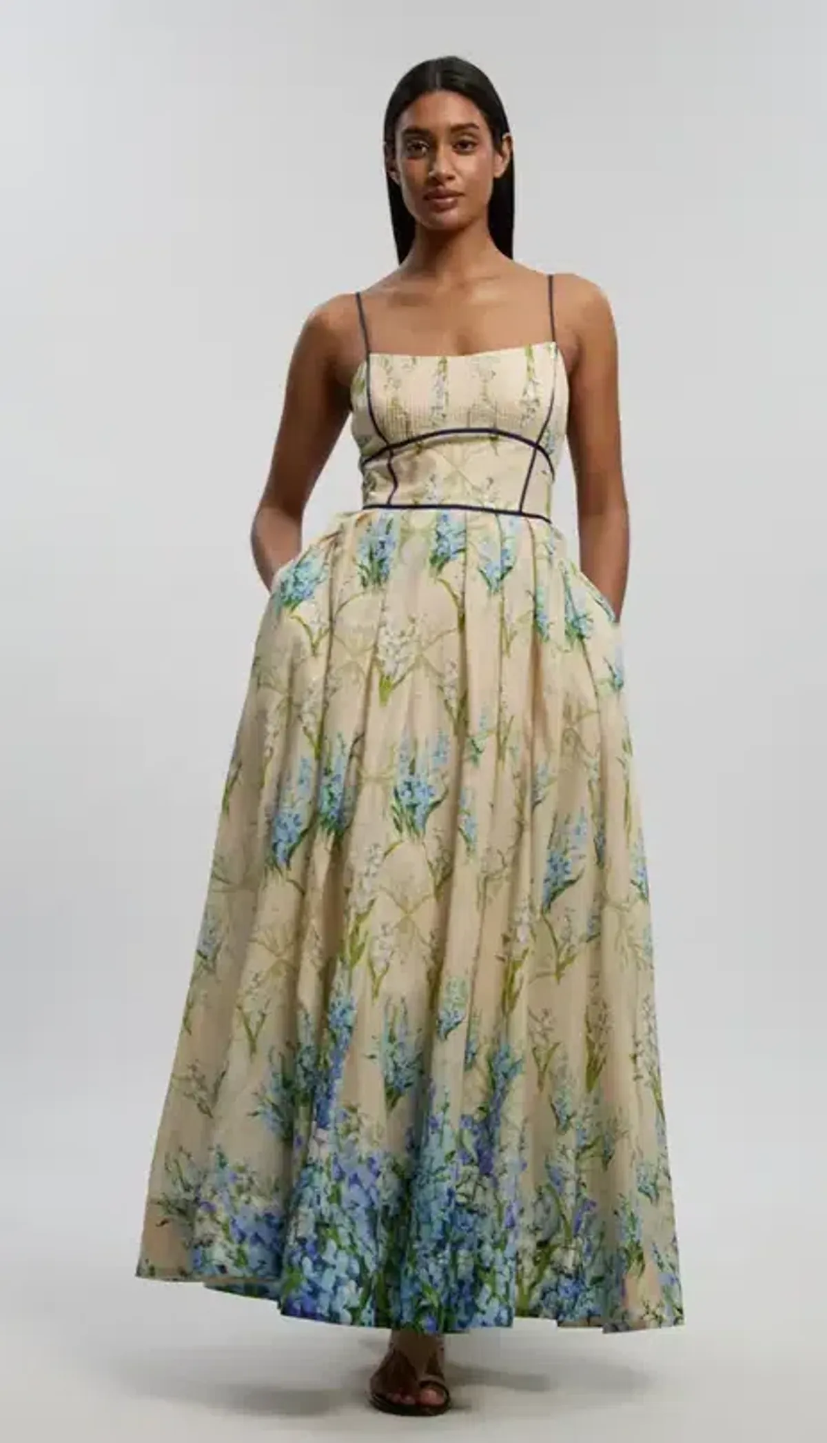 KAREN MILLEN SILK COTTON FLORAL STRAPPY WOVEN MAXI DRESS - Image 1