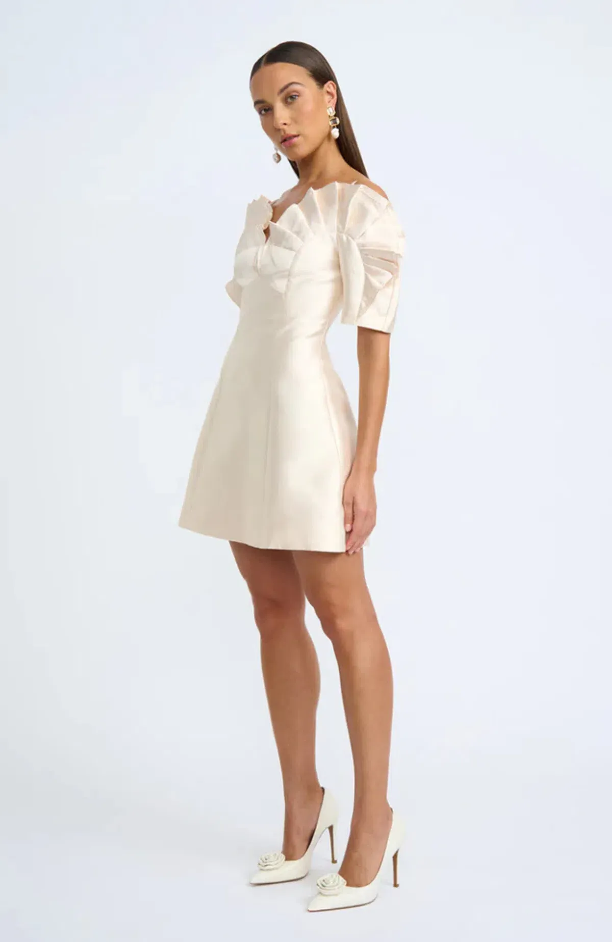 By Johnny Ramira Off Shoulder Mini Dress Champagne Size AU 14 / XL - Image 3