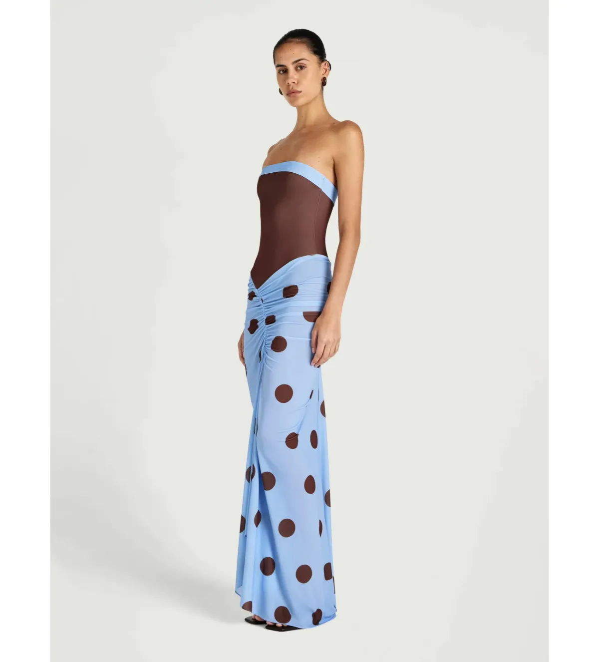 Benni Rumi Strapless Maxi Dress Blue / Choc Polka Size 12 - Image 3