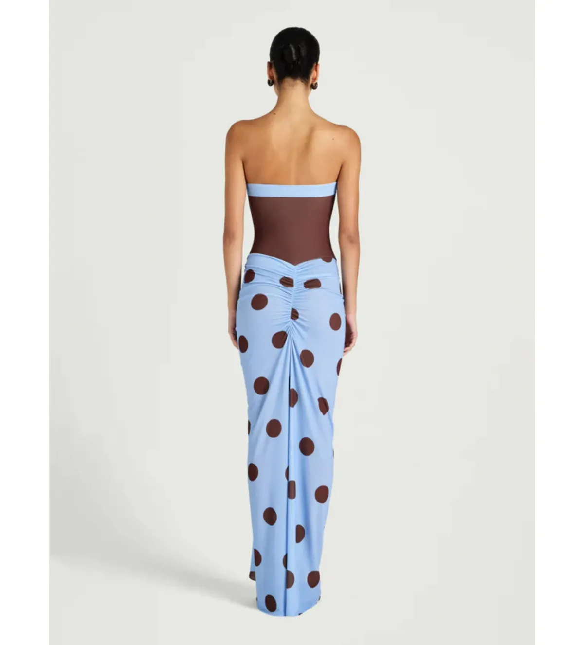 Benni Rumi Strapless Maxi Dress Blue / Choc Polka Size 12 - Image 2