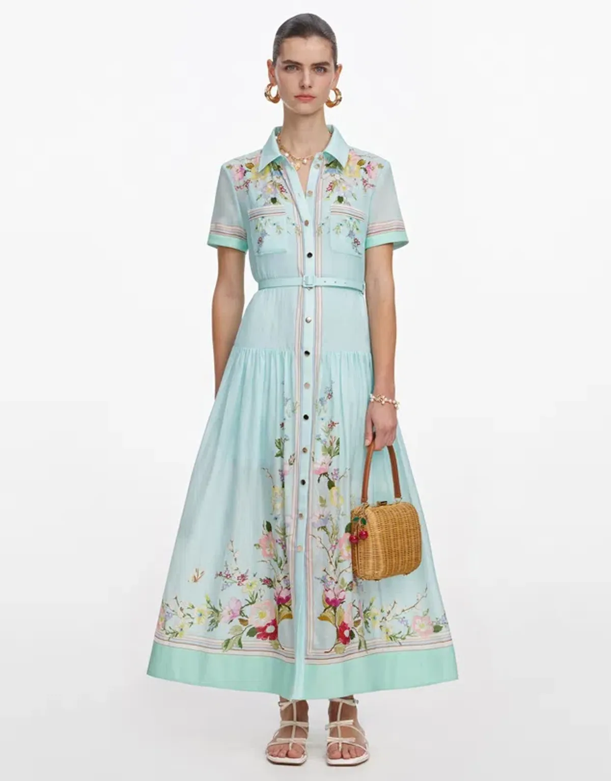 Mint Floral Organza Midi Dress by Self Portrait Size 8 - Image 5