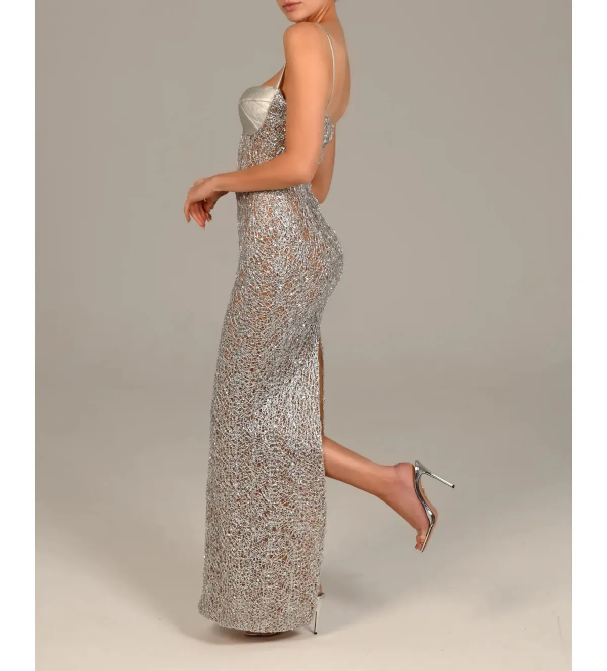The Dolls House Sira Maxi Dress Silver Size 10 - Image 3