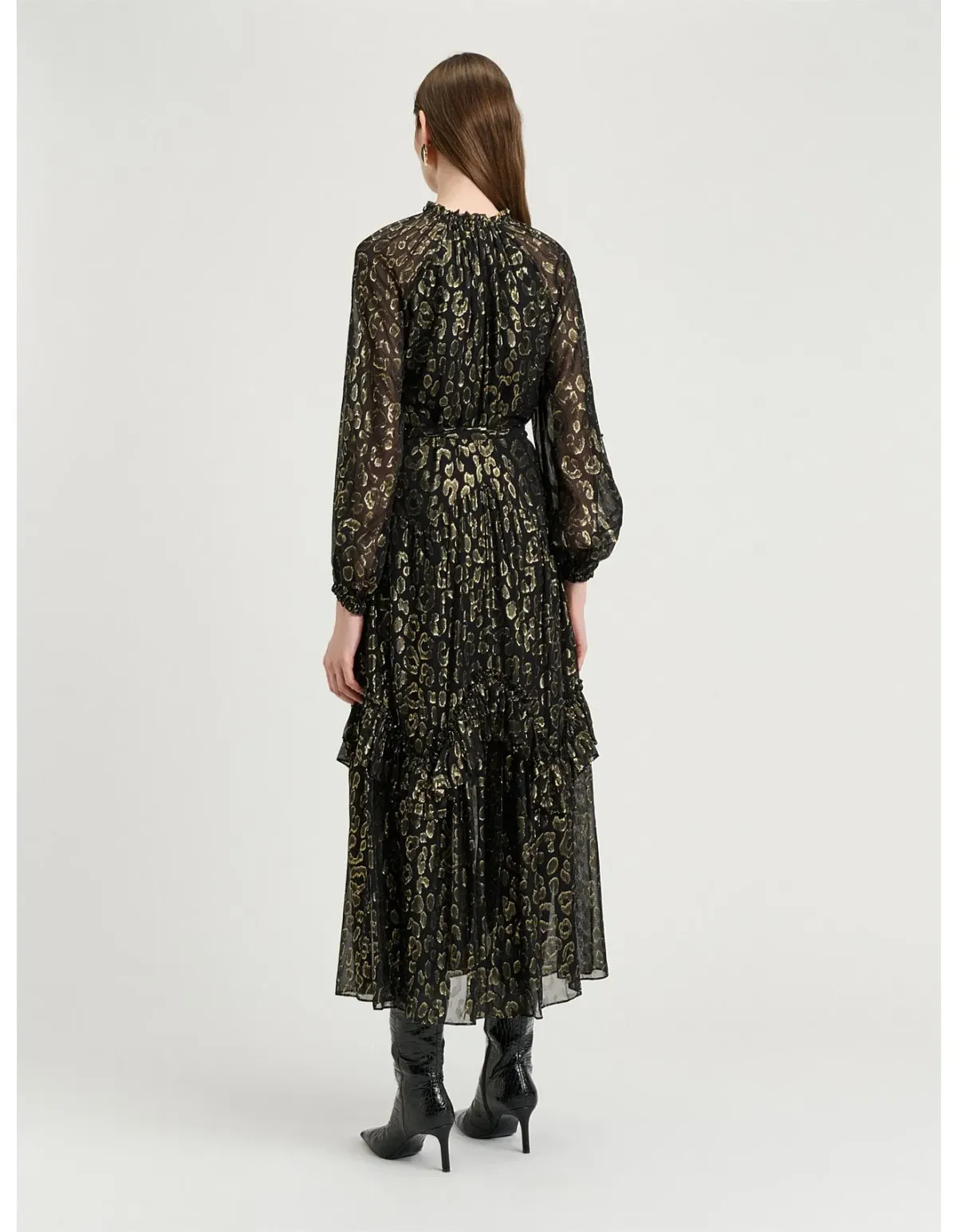 Veronika Maine Metallic Jacquard Georgette Dress Size 6 Black - Image 5
