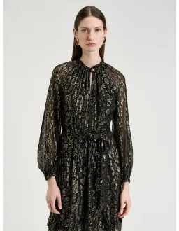 Veronika Maine Metallic Jacquard Georgette Dress Size 6 Black for rent on The Volte - image 2