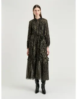 Veronika Maine Metallic Jacquard Georgette Dress Size 6 Black for rent on The Volte - image 1
