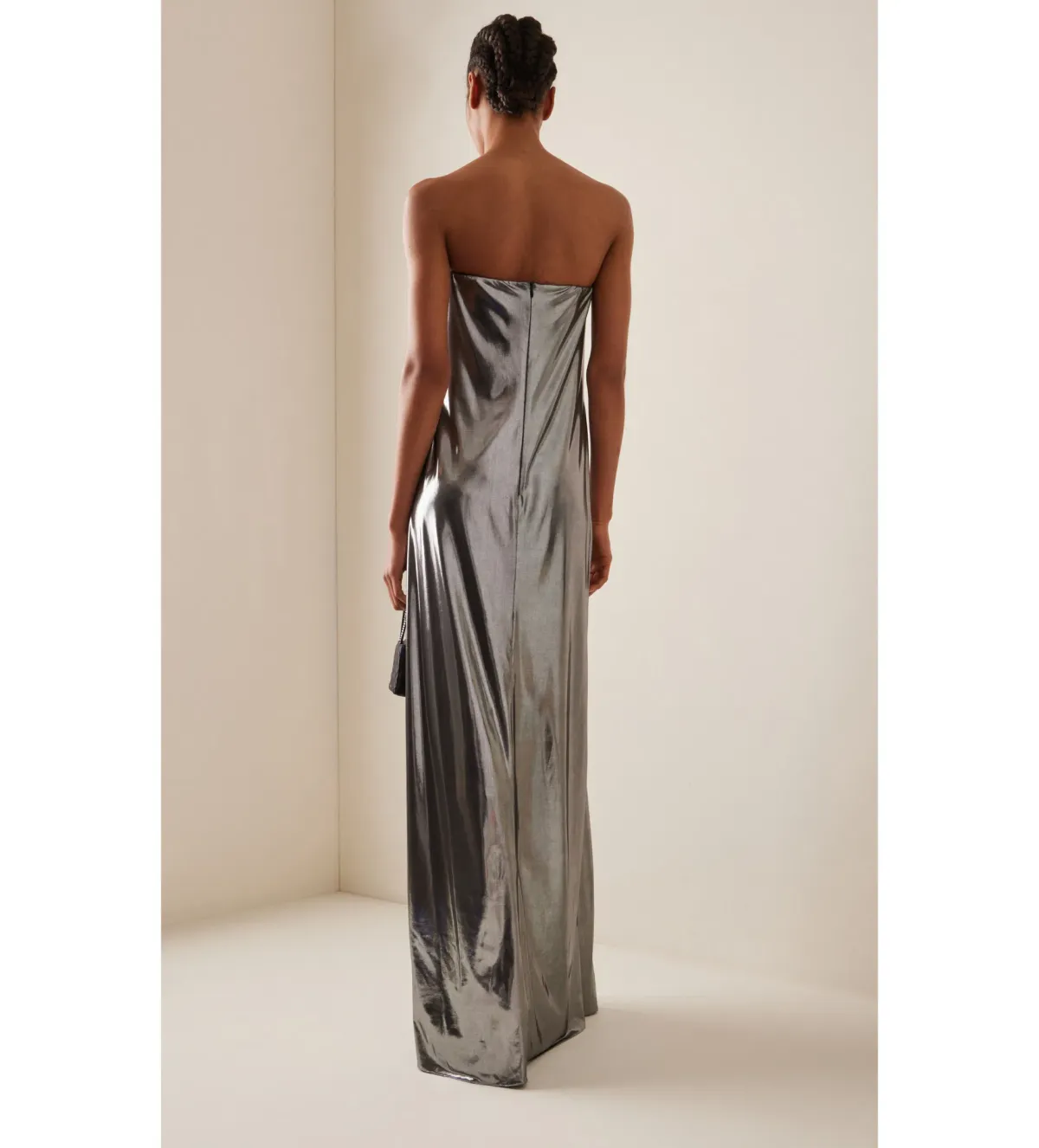 Magda Butrym Silver Strapless Maxi Dress Metallic Silver Size 10 - Image 2