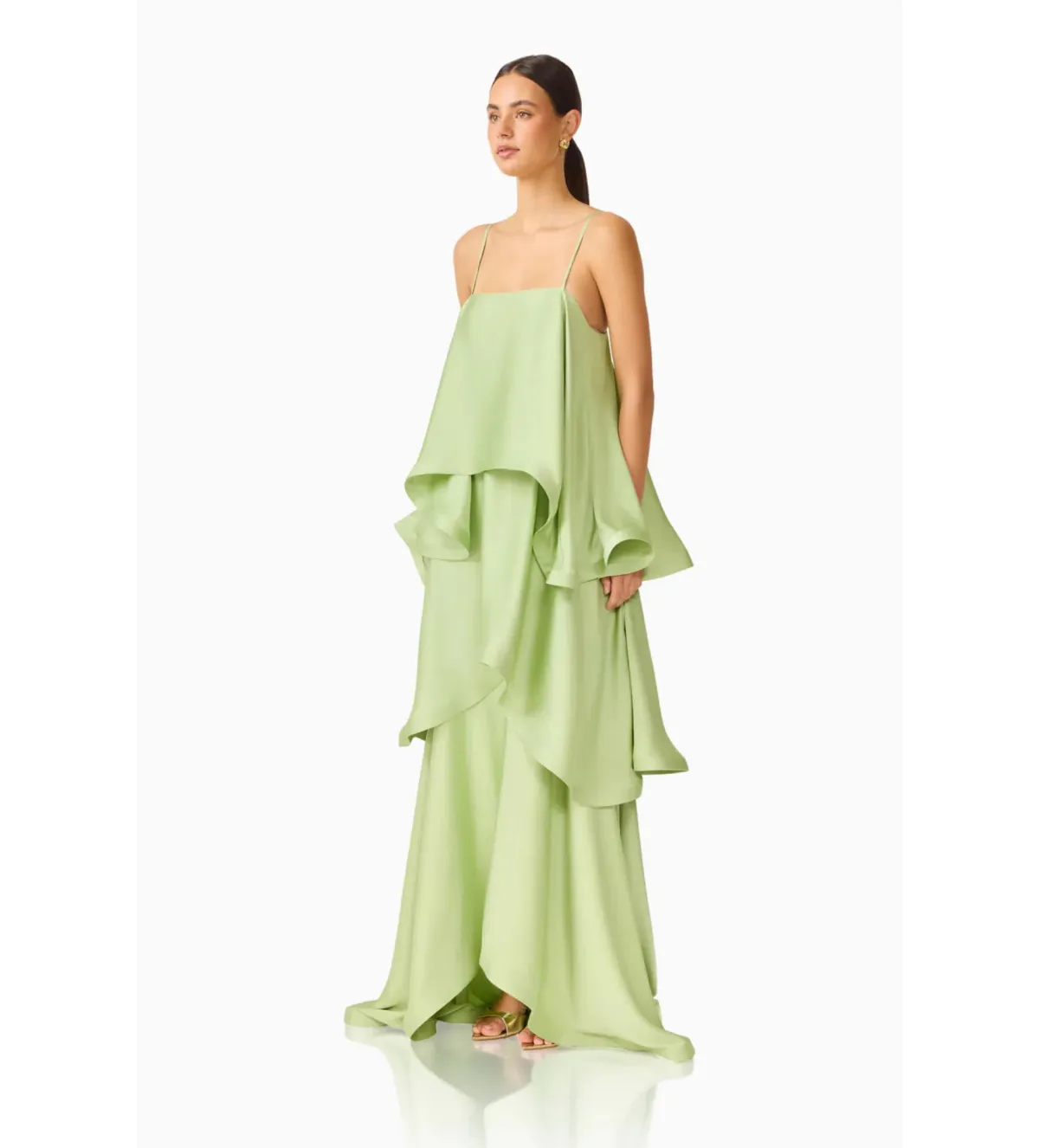 Elliatt Tilly Tiered Maxi Dress in Sage Green Size 14 - Image 3