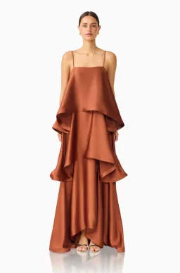 Elliatt Tilly Tiered Maxi Dress in Chestnut Brown sz 12 for rent on The Volte - image 1