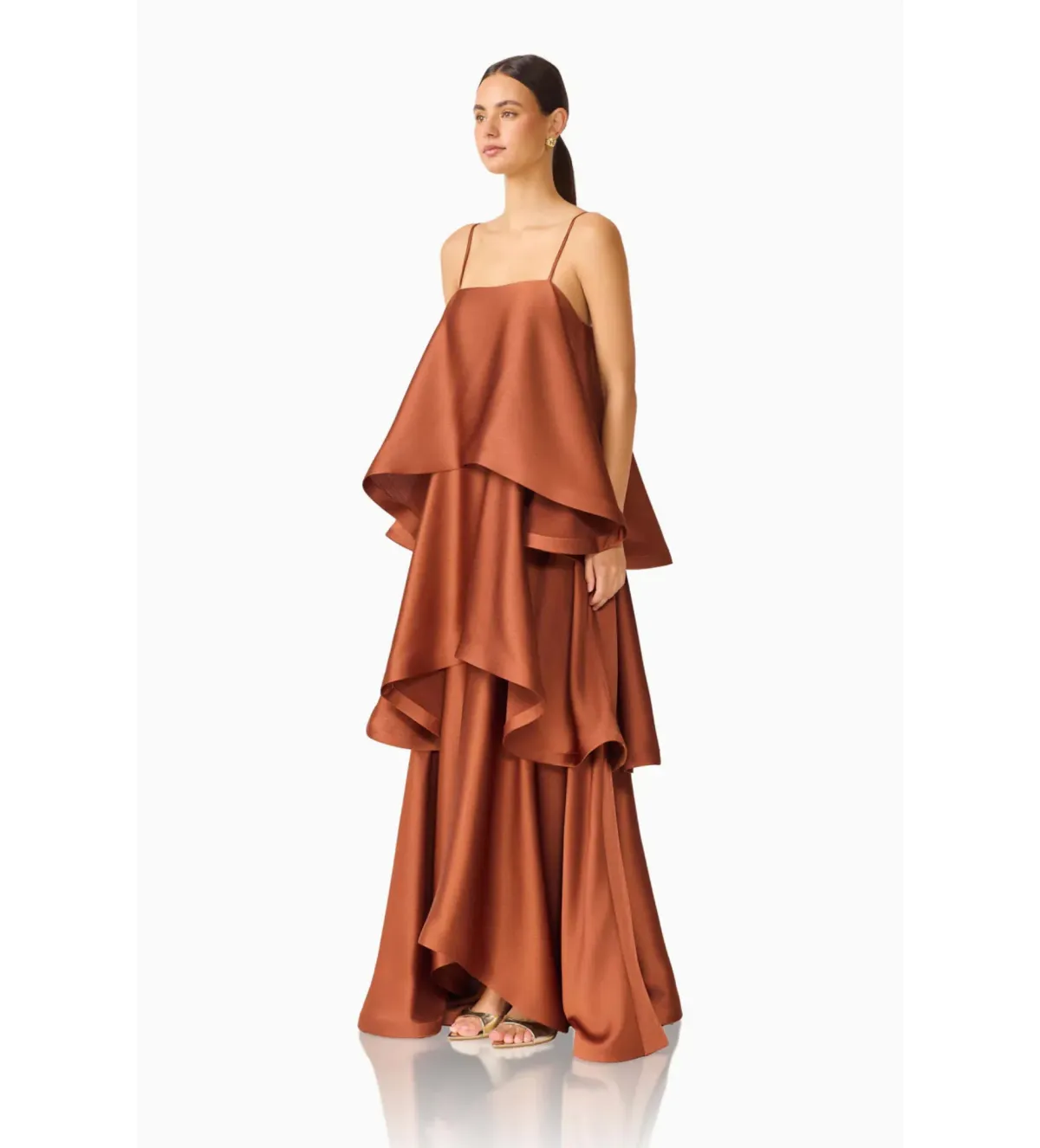Elliatt Tilly Tiered Maxi Dress in Chestnut Brown Size 12 - Image 3