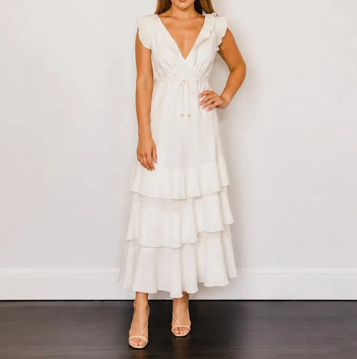 Zimmermann White Flutter Tiered Midi Dress Size 2 / AU 10-12  - Image 1