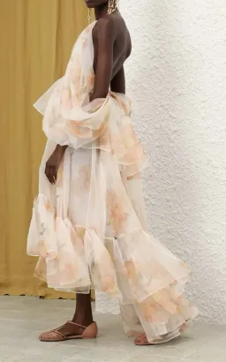 Zimmermann Natura Tiered Floral Silk Halter Neck Midi Dress Cream Peach Size 8 / 0 — Wedding Guest, Races, Cocktail for rent on The Volte - image 20