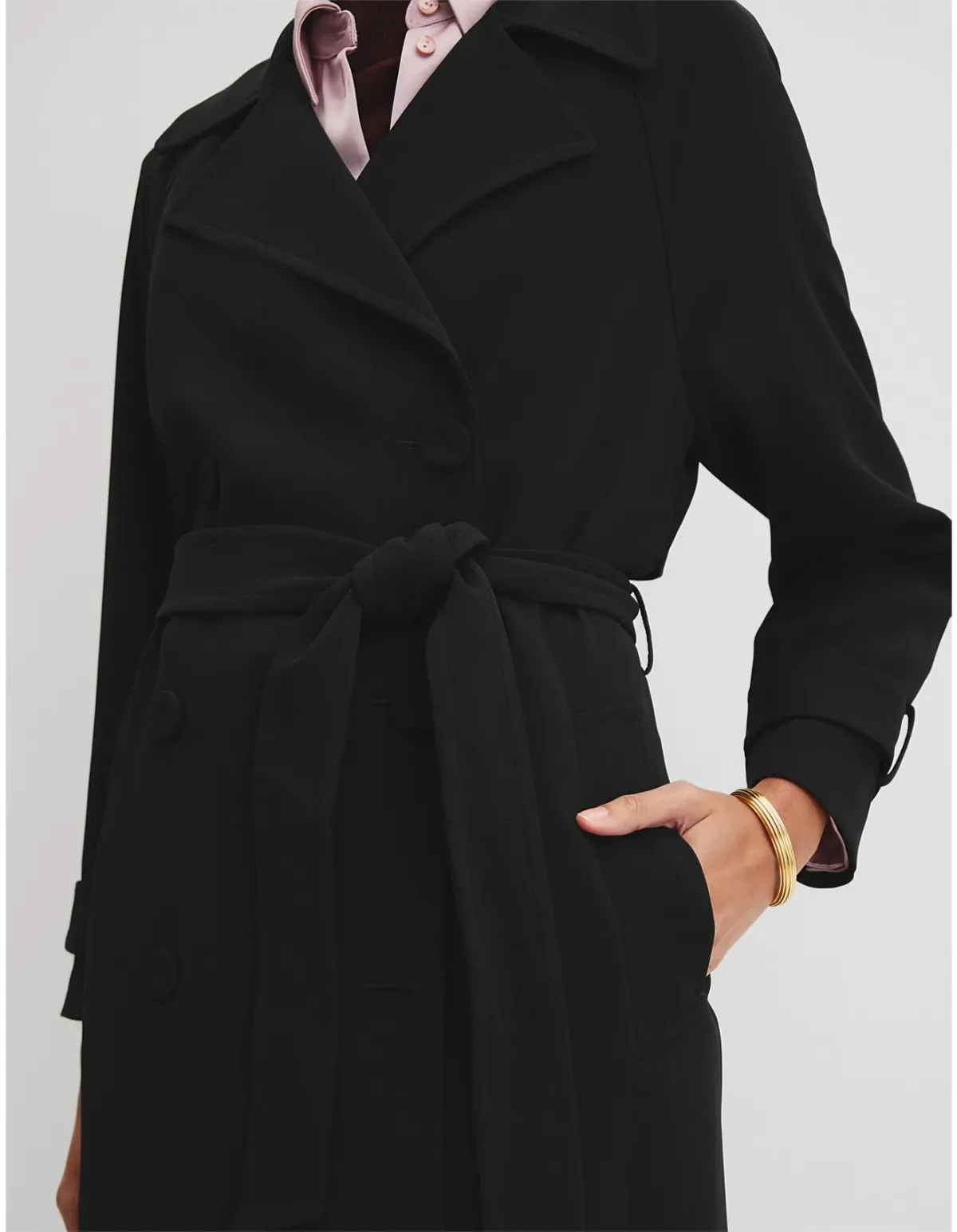 Country Road Soft Crepe Trench Coat Size 12 Black - Image 2