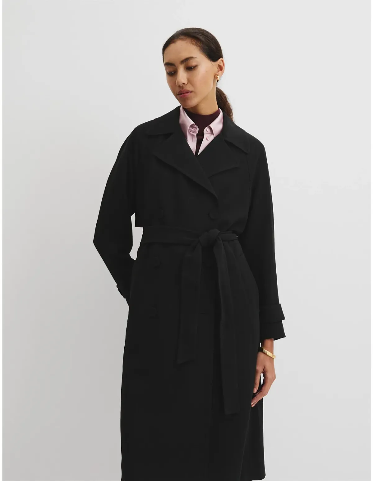 Country Road Soft Crepe Trench Coat Size 12 Black - Image 3