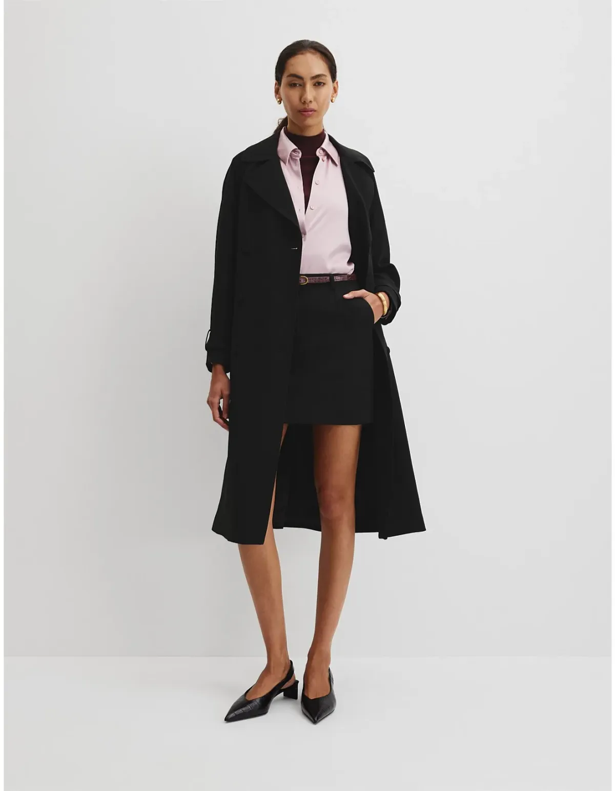 Country Road Soft Crepe Trench Coat Size 12 Black - Image 1