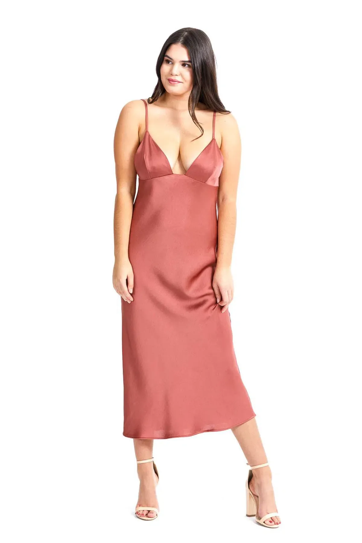 Shona Joy Adonis Bias Slip Midi Dress Terracotta Size 12 - Image 1