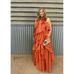 🧡AJE Pandorea Layered Maxi Dress – Size 14 - Clay Coral Orange/Brown Formal Tiered Gown 🧡 for rent on The Volte - image 13