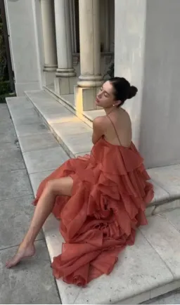 🧡AJE Pandorea Layered Maxi Dress – Size 14 - Clay Coral Orange/Brown Formal Tiered Gown 🧡 for rent on The Volte - image 1